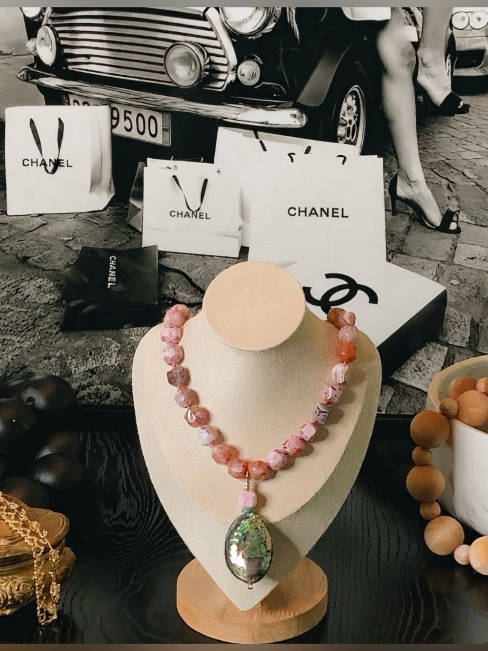 Artisan Pink Opal & Abalone Statement Necklace